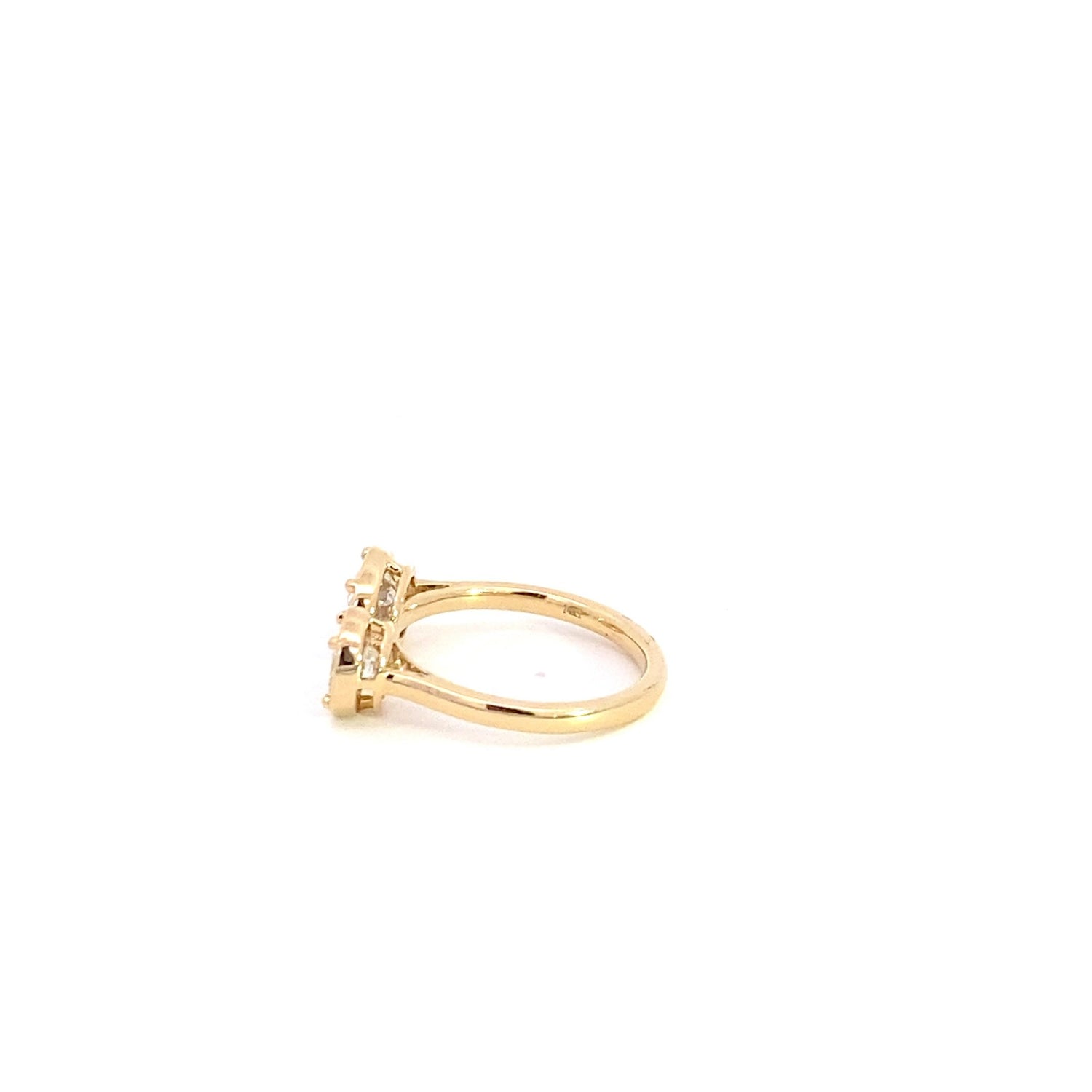 14K Yellow Gold 2-Stone Bezel Set Round And Oval Lab Grown Diamond Ring