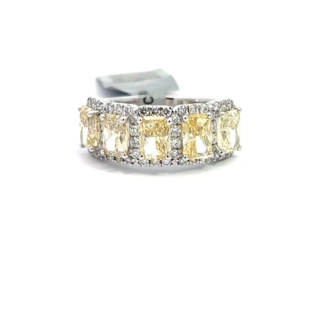 14K White Gold Fancy Yellow Radiant Cut Lab Grown Diamond Ring 3.00CT VS1