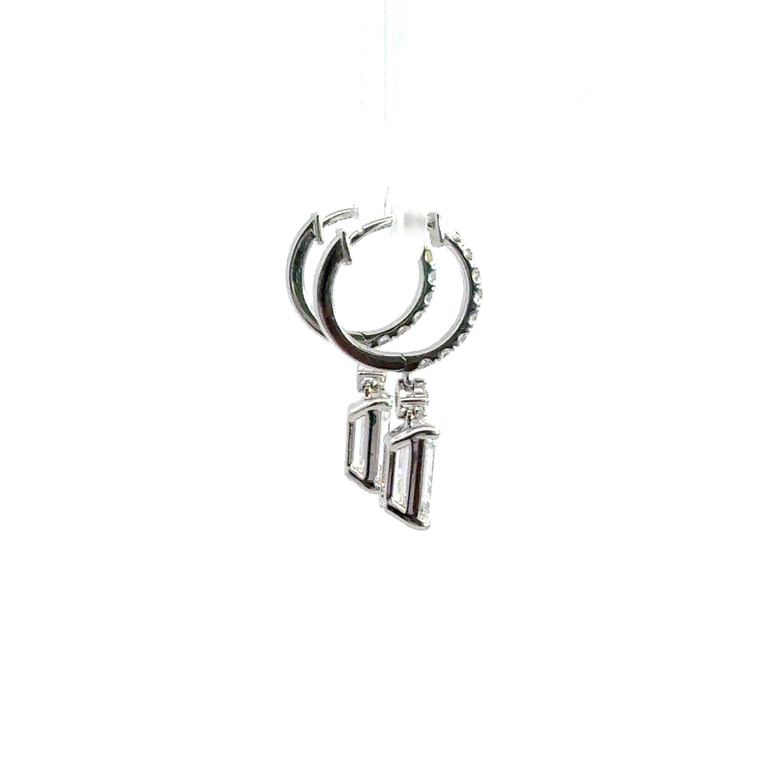14K White Gold Round Brilliant and Emerald Cut Lab Grown Diamond Dangle Earrings