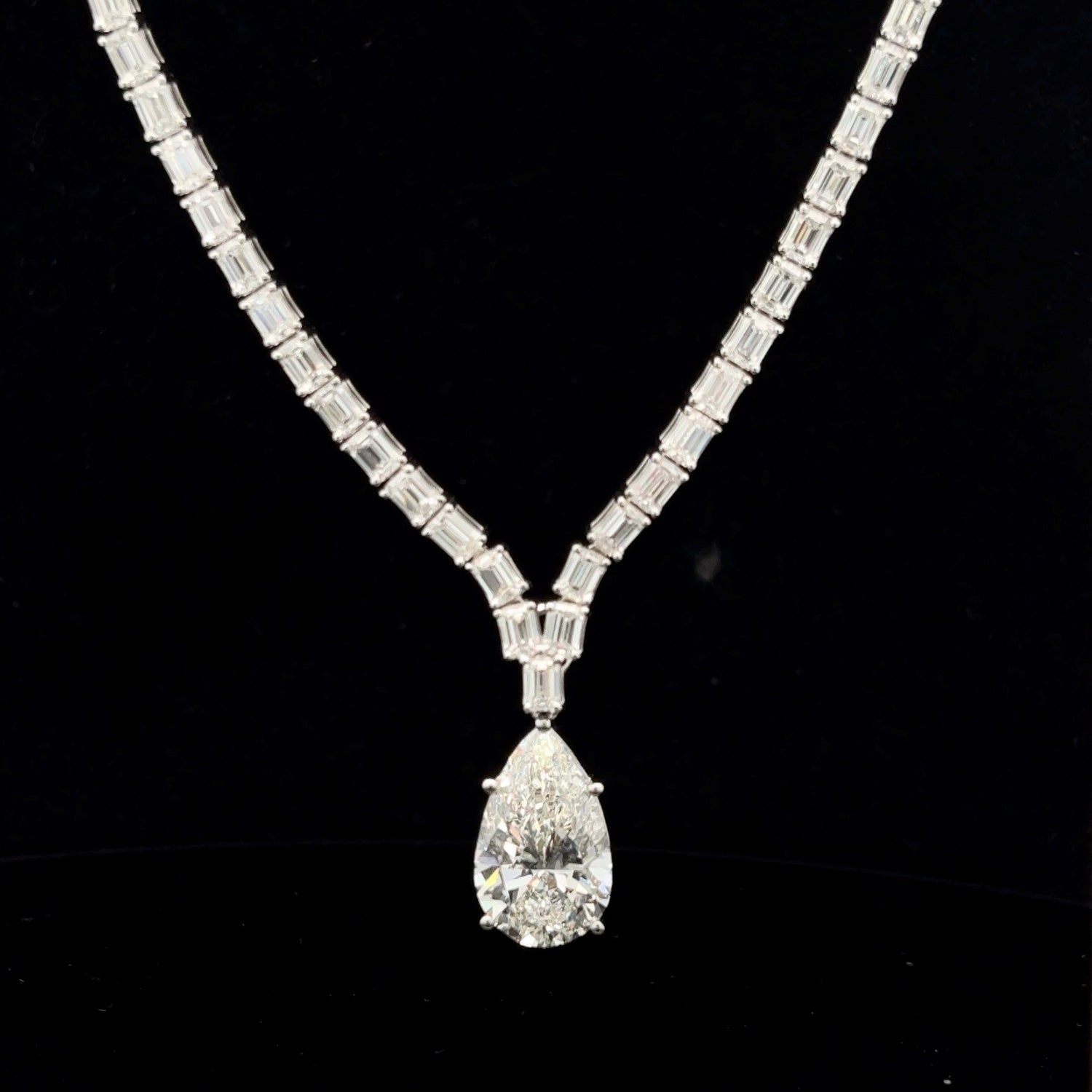 14K White Gold Emerald and Pear Shape Lab Grown Diamond Tennis Necklace 20.11cttw