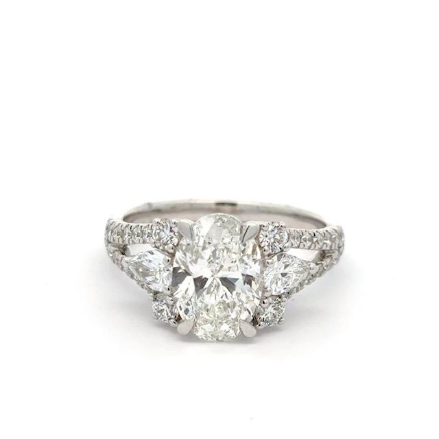 14K White Gold Oval Lab Grown Diamond Three Stone Ring 3.00cttw F VS1