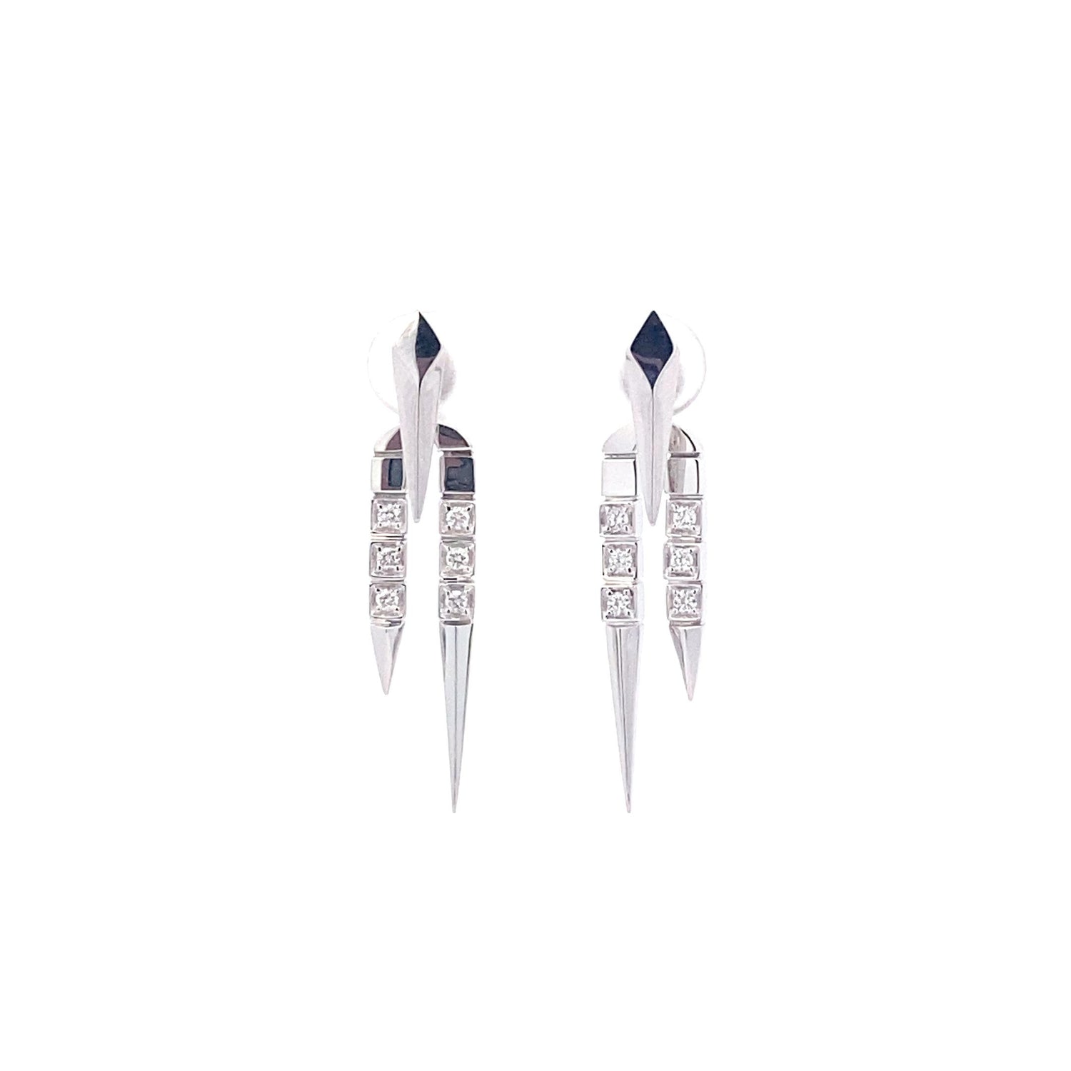 18K Solid White Gold Punk Rock Diamond Earrings