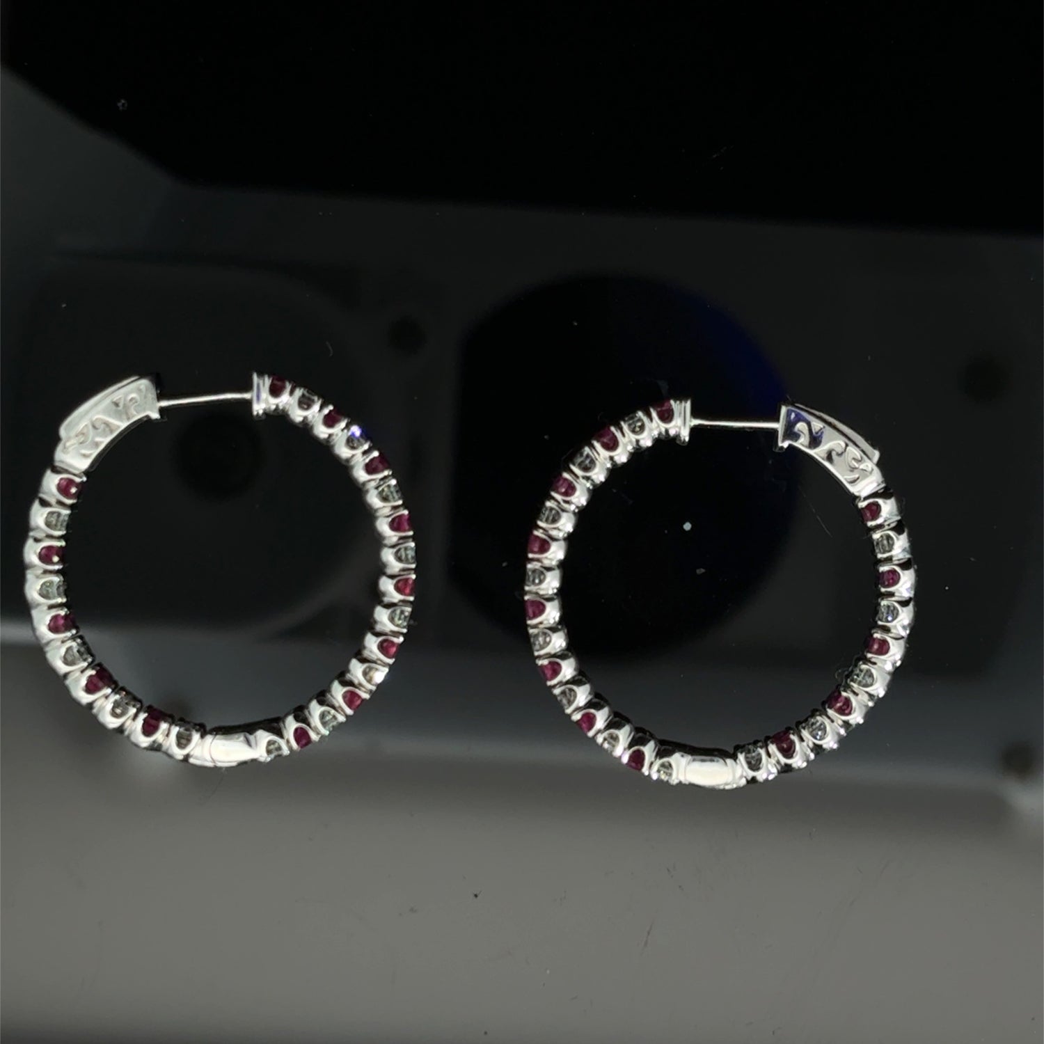14K White Gold Round Brilliant Cut Lab Grown Diamond and Ruby Ring 3.48cttw