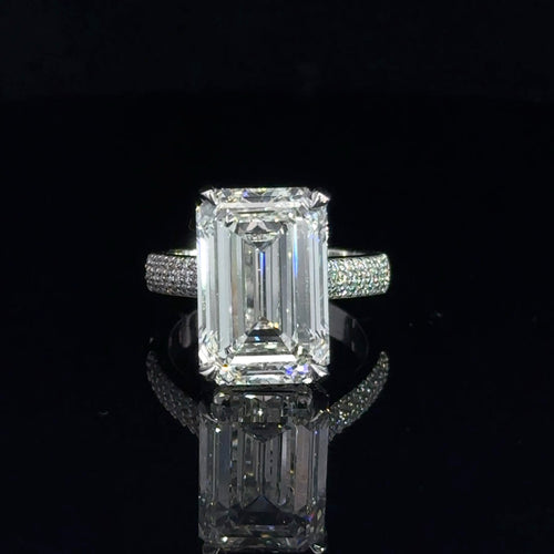 14K WHITE GOLD HIDDEN HALO EMERALD CUT LAB GROWN DIAMOND ENGAGEMENT RING
