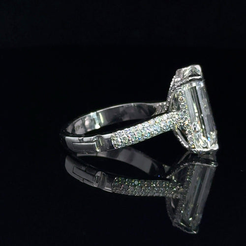 14K WHITE GOLD HIDDEN HALO EMERALD CUT LAB GROWN DIAMOND ENGAGEMENT RING