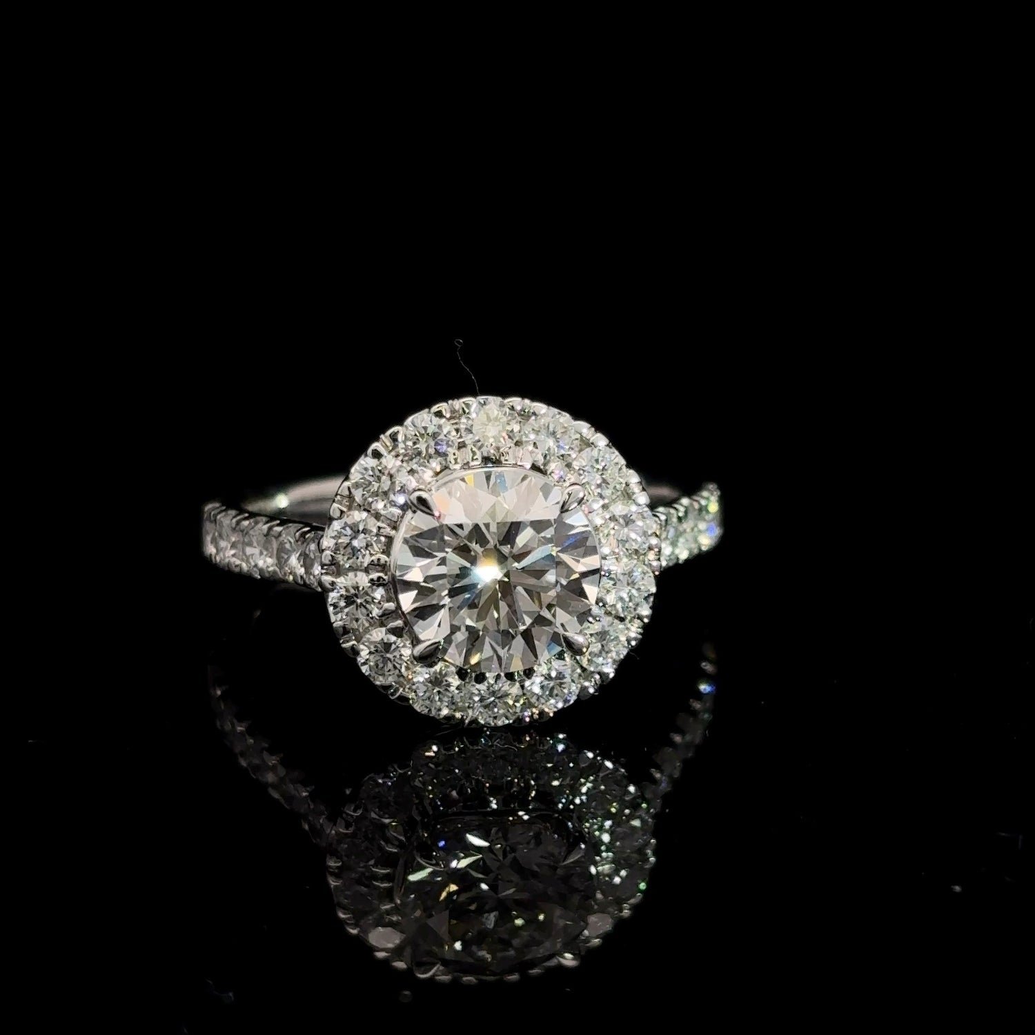 14K White Gold Round Lab Grown Diamond Halo Engagement Ring 2.50cttw