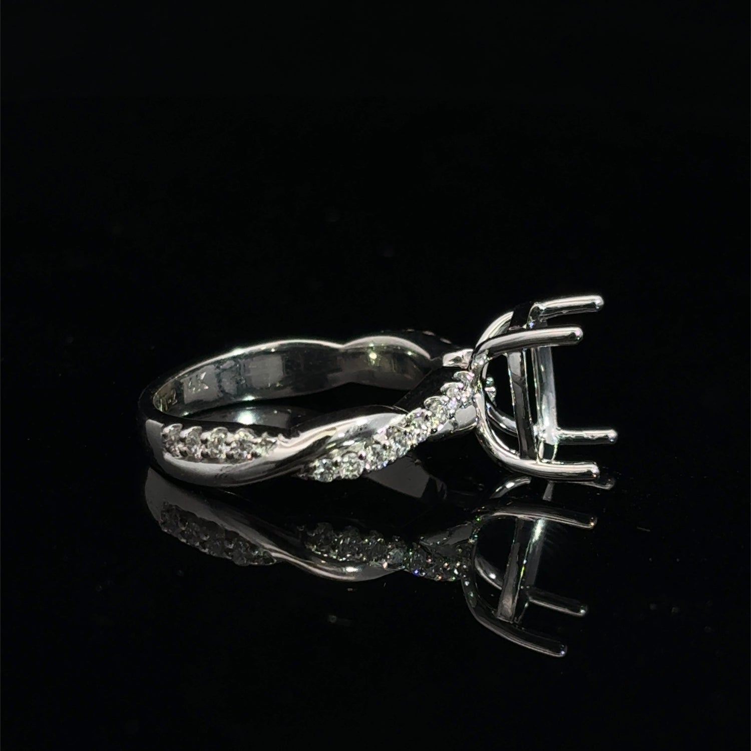 14K White Gold Cushion Semi-Mount Engagement Ring With Diamond Shank 0.25Cttw