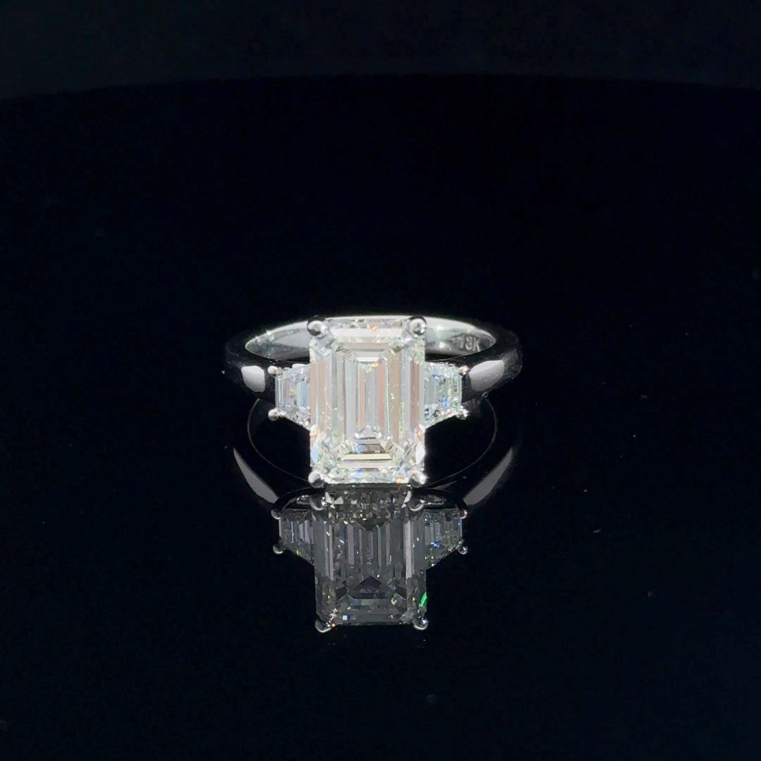 18K White Gold 3 Stone 4.24 cttw Emerald Cut Lab Grown Diamond Engagement Ring