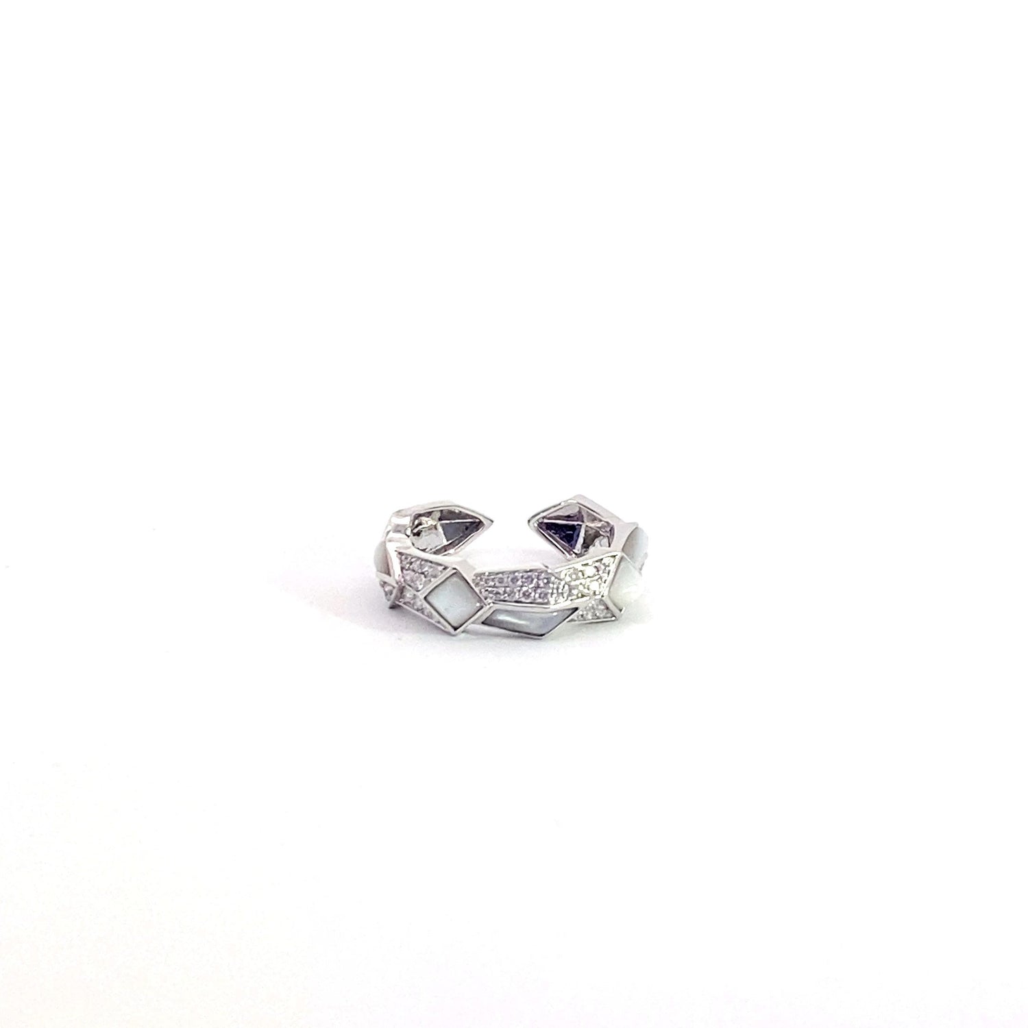 Anillo de oro blanco macizo de 18 quilates con diamantes de imitación de madreperla
