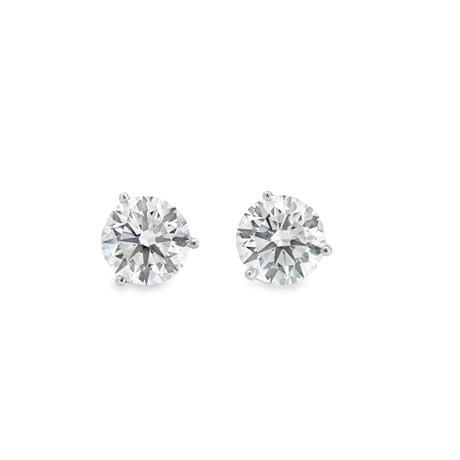 14K White Gold Round Brilliant Cut Lab Grown Diamond Stud Earrings 3.02CTTW 3 Prongs E VS1