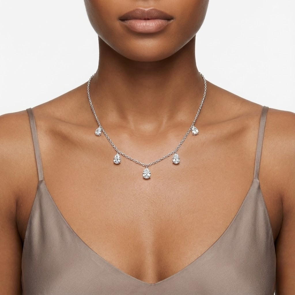 14K White Gold Pear Shape Diamond Fashion Necklace 4.54CTTW E VS1