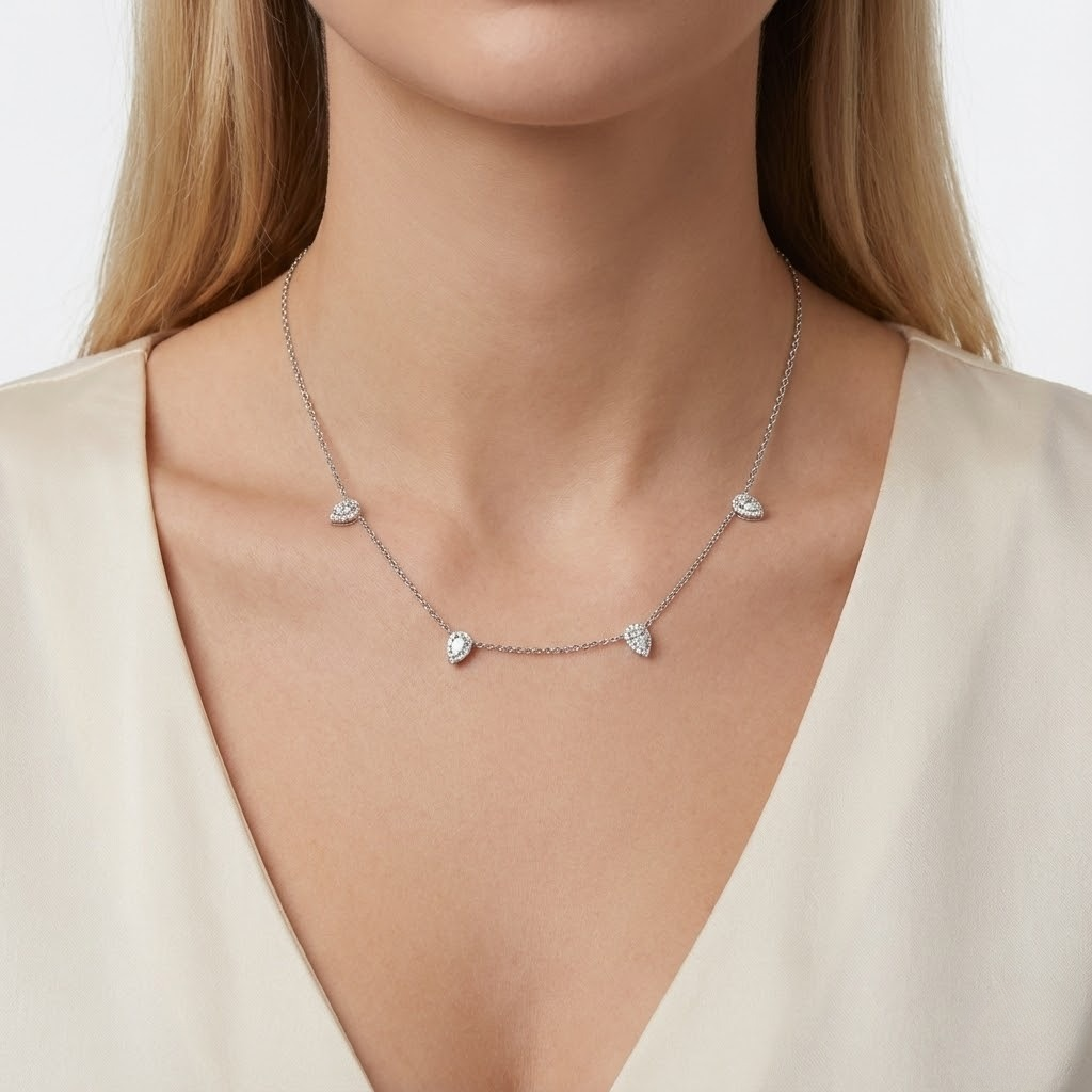 14K White Gold Pear Shape Diamond Necklace 1.25CTTW E VS1