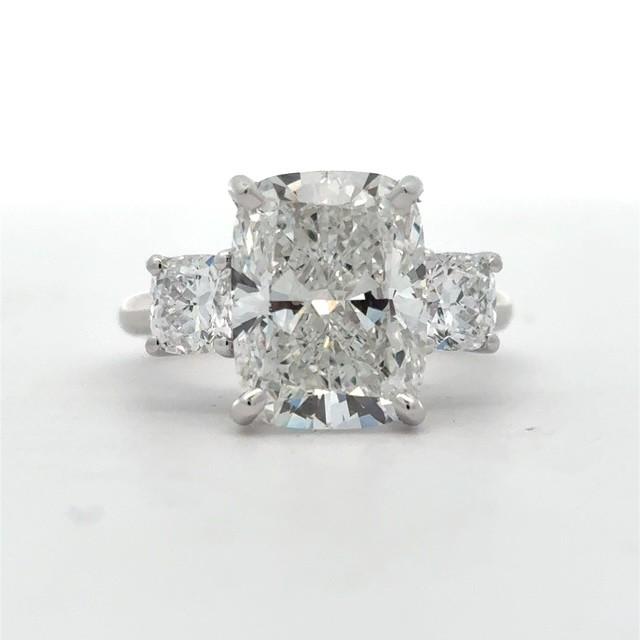 14K White Gold 6.13 CTTW 3 Stone Cushion Cut Lab Grown Diamond Engagement Ring