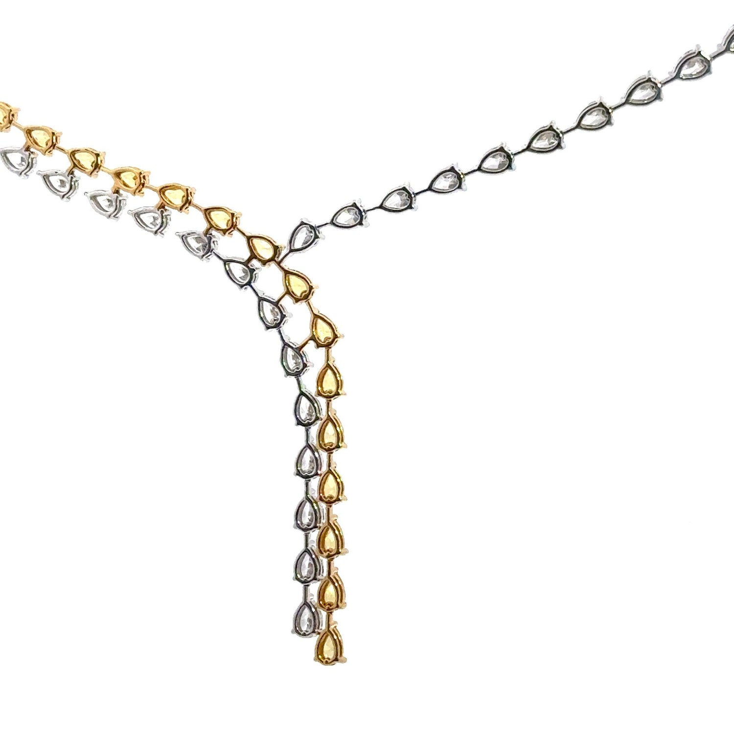 Collar de araña de diamantes cultivados en laboratorio, blanco y amarillo fantasía, en forma de pera, en oro amarillo de 14 quilates