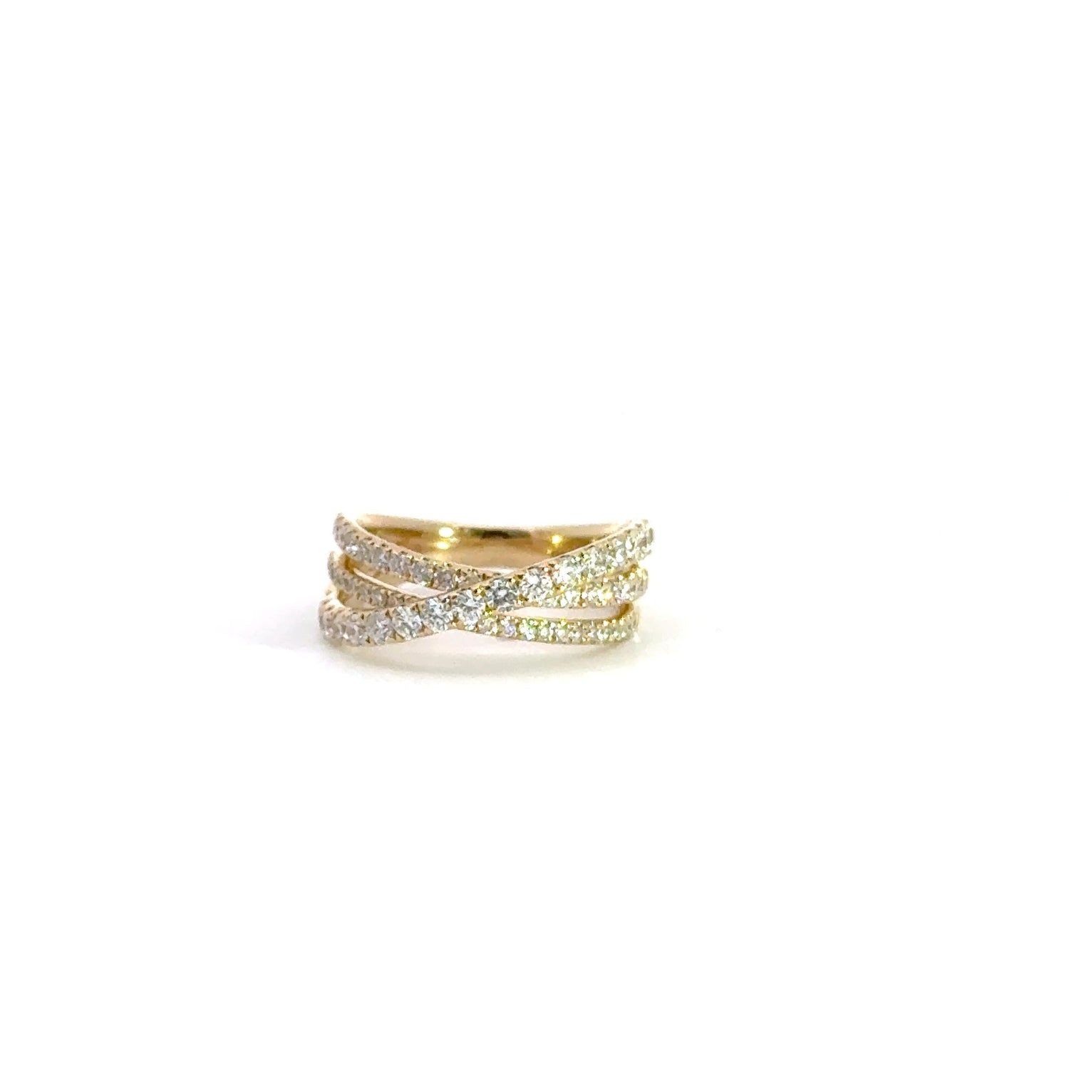 14K Yellow Gold Round Brilliant Cut Lab Grown Diamond Crossover Ring