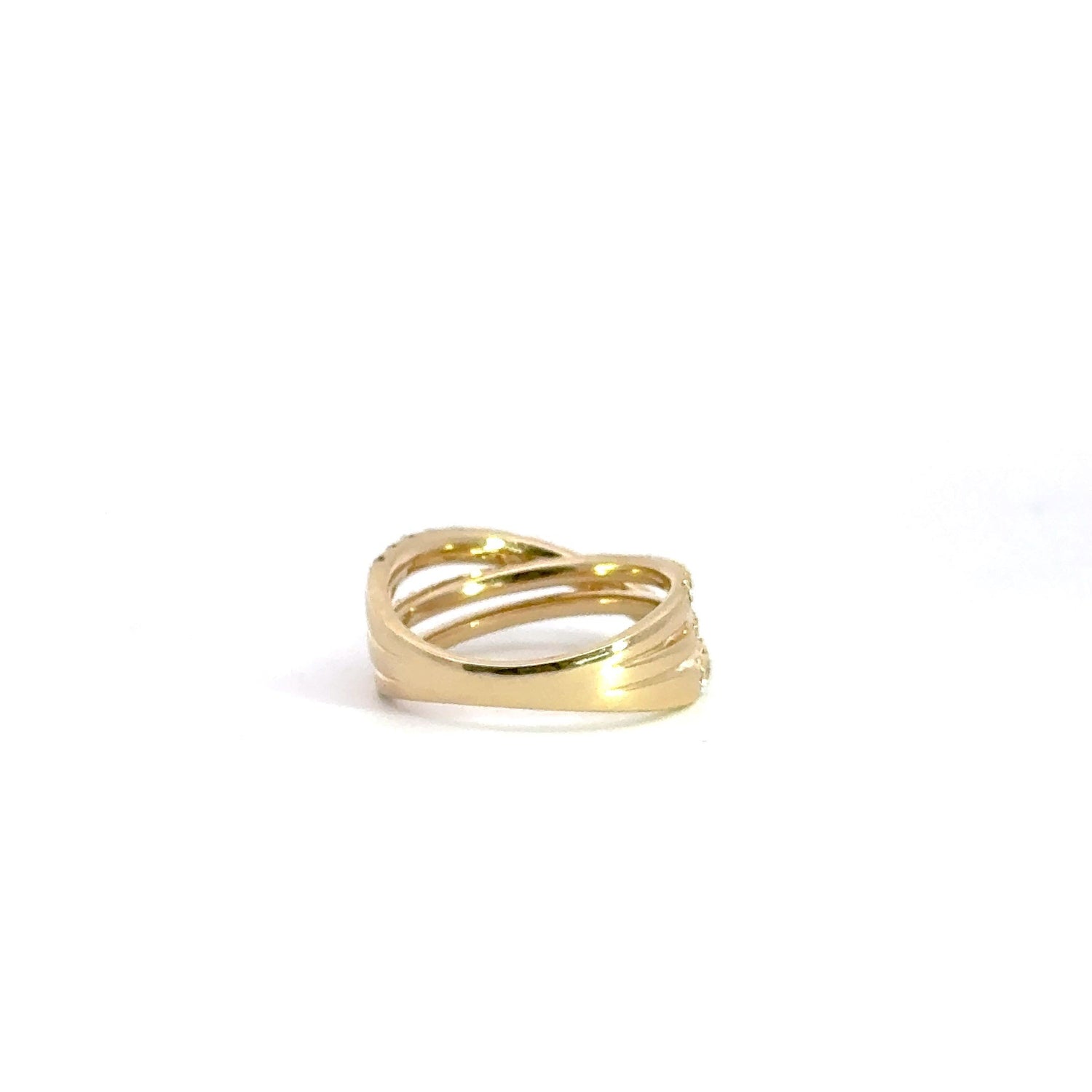 14K Yellow Gold Round Brilliant Cut Lab Grown Diamond Crossover Ring