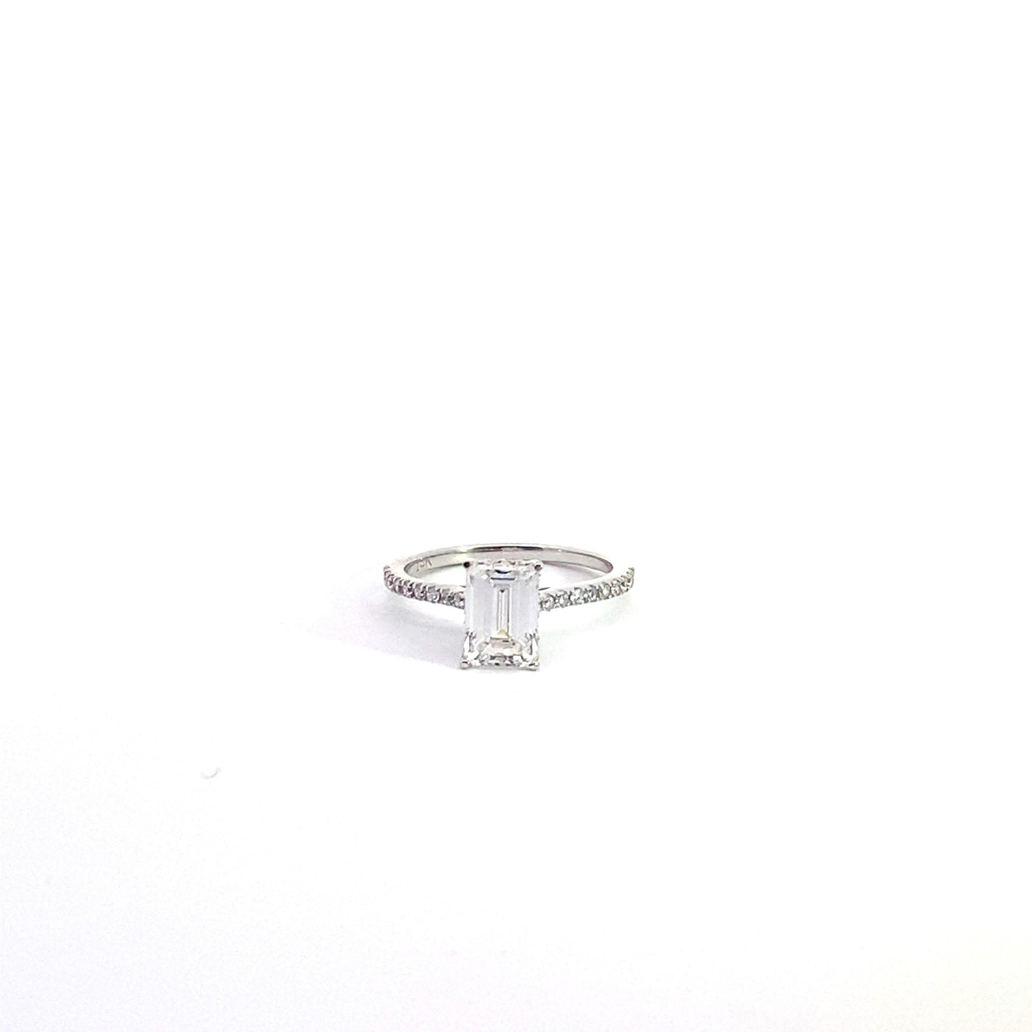 14k White Gold Emerald Cut Lab Grown Diamond Engagement Ring