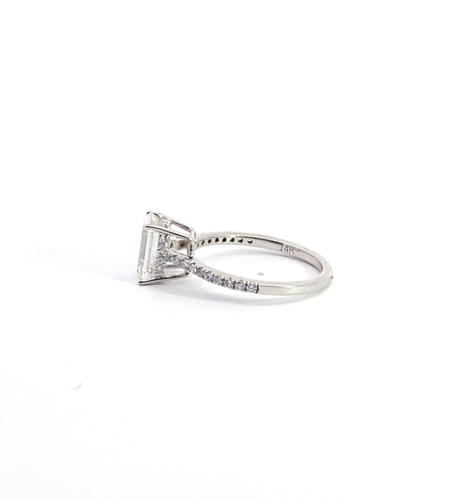 14k White Gold Emerald Cut Lab Grown Diamond Engagement Ring