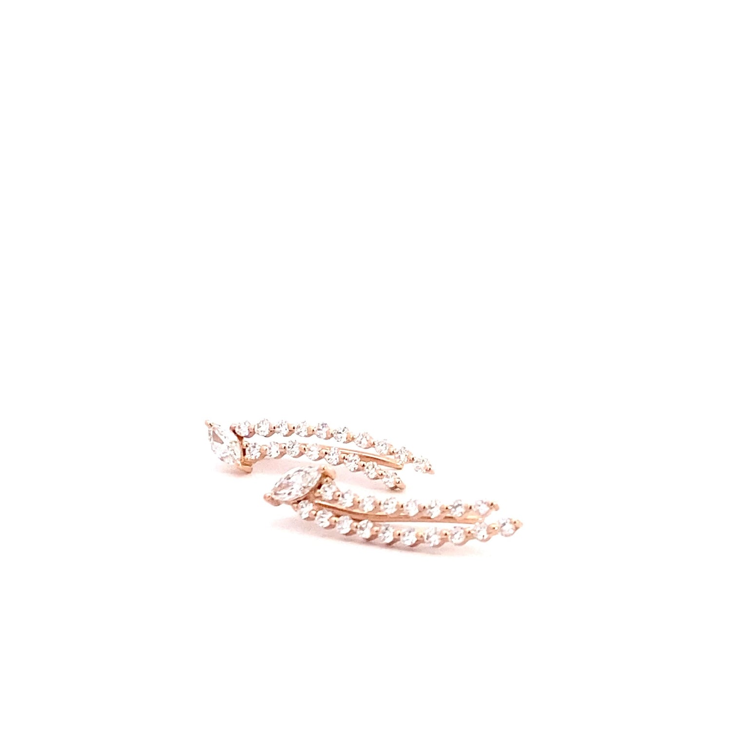 Aretes trepadores de diamantes cultivados en laboratorio de talla marquesa y brillante redonda en oro rosa de 14 quilates