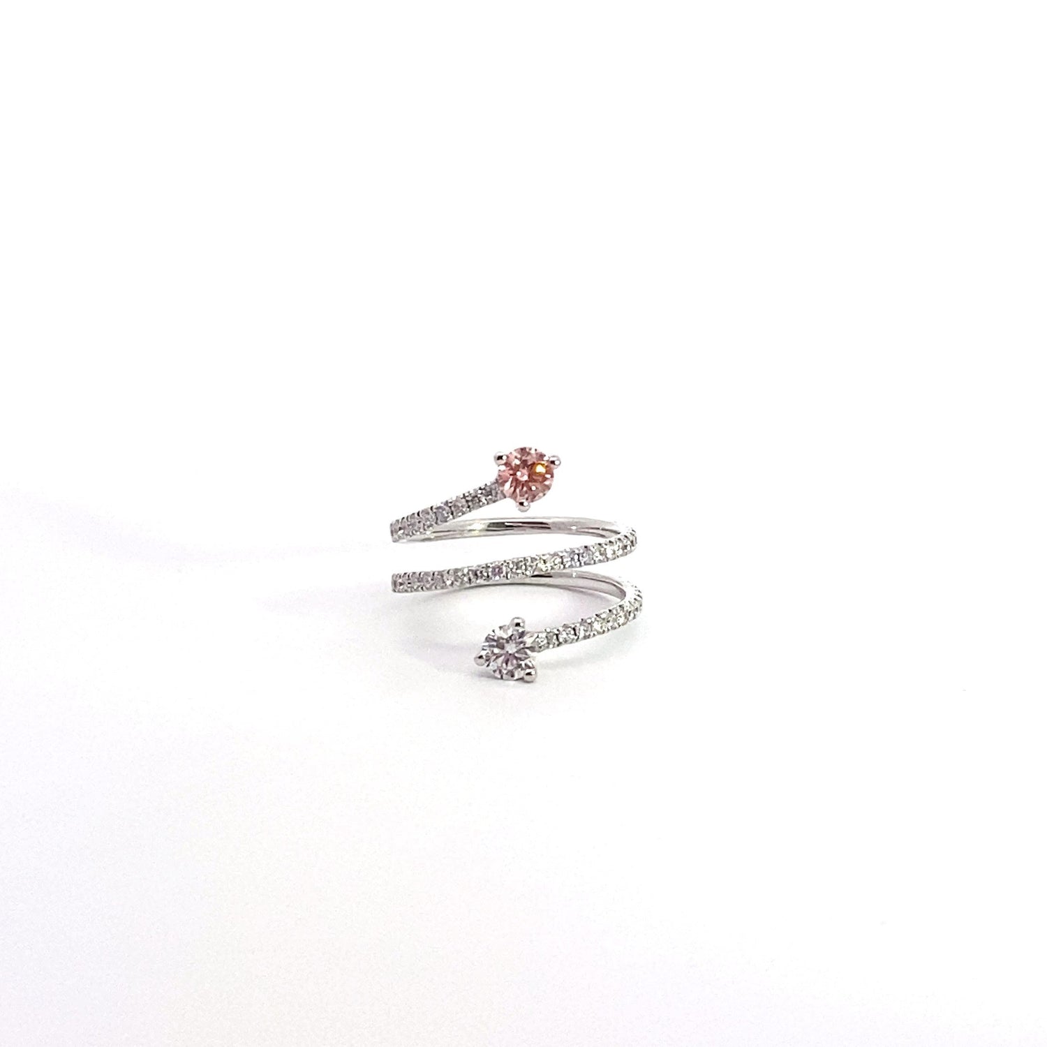 14K White Gold Pink And White 1.30 cttw Round Brilliant Cut Lab Grown Diamond Fashion Swirl Ring
