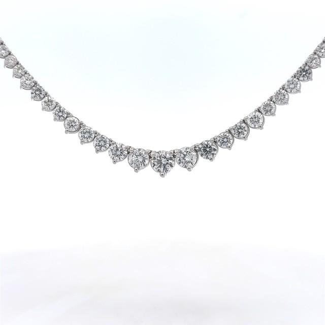 14K White Gold 12.50 CTTW Graduated Riviera Tennis Necklace 3 Prong
