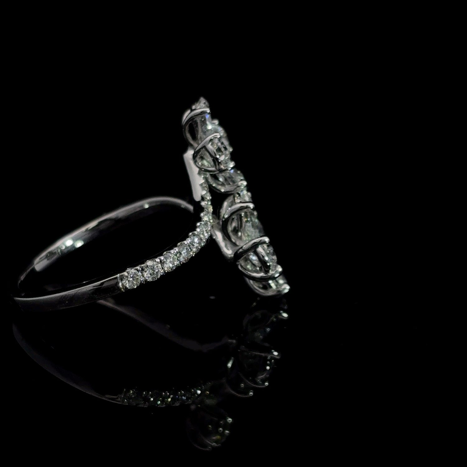 14K White Gold Round and Pear Shape Lab Grown Diamond Fashion Ring F VS1