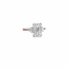 14K white gold three stone engagement ring with a 5.31 carat emerald cut lab grown diamond and half moon side stones