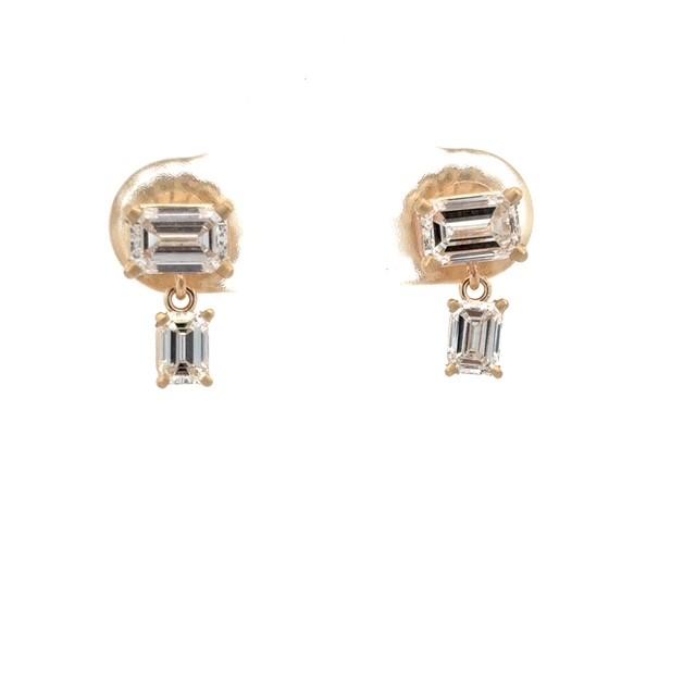 10K Yellow Gold 1.53 CTTW Emerald Cut Lab Grown Diamond Dangle Earrings