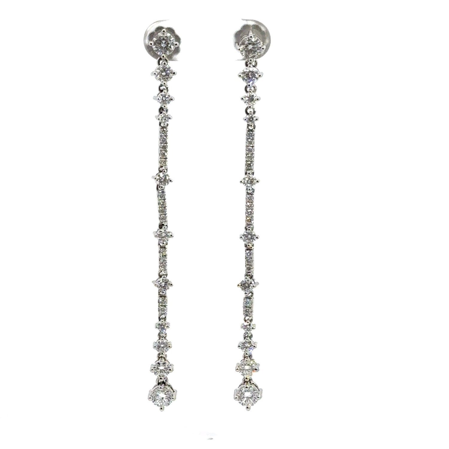 14K White Gold Round Brilliant Cut Lab Grown Diamond Dangling Earrings