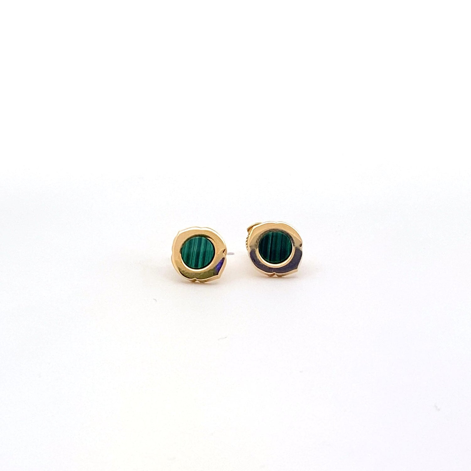 18K Yellow Gold Fancy Circular Malachite Earrings