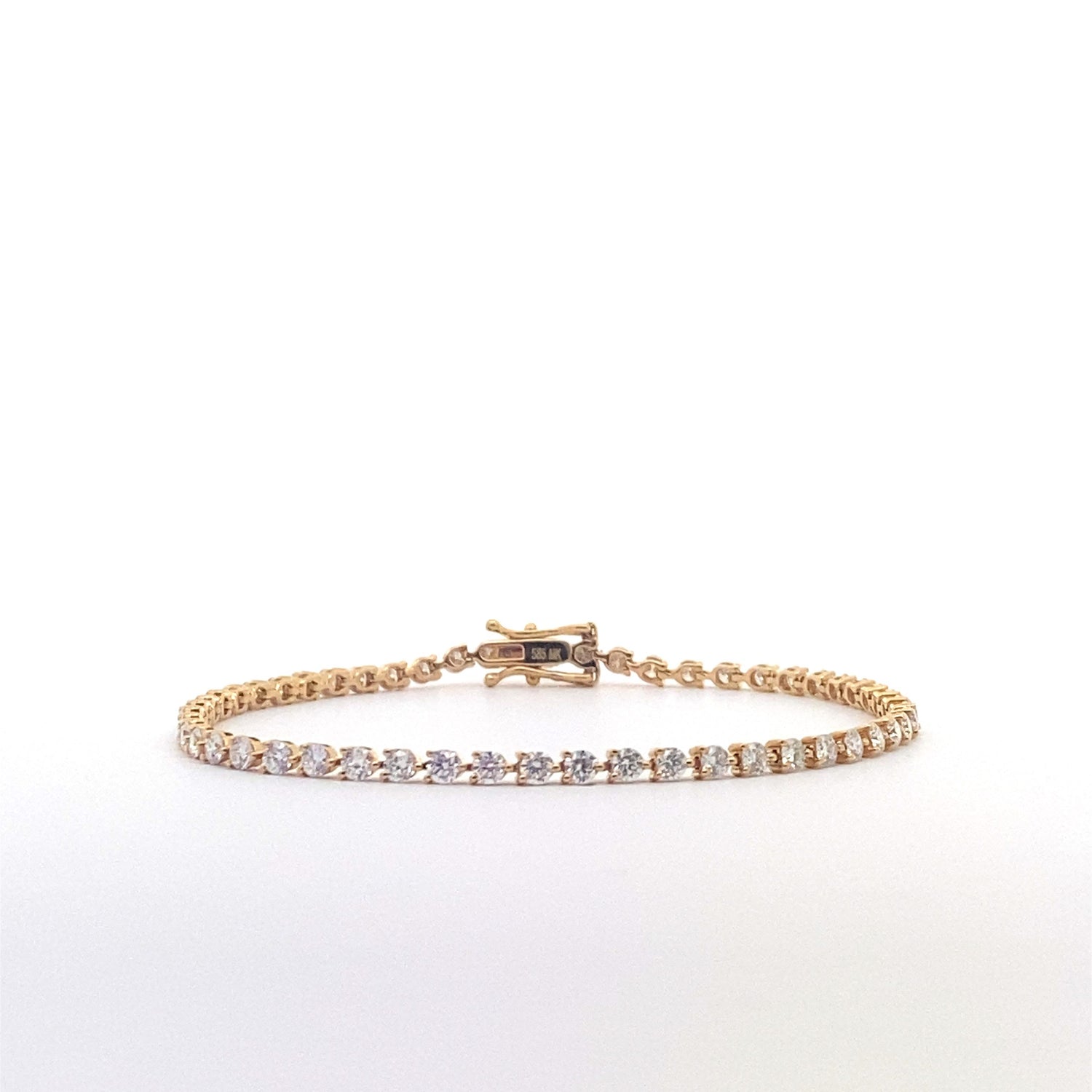 Pulsera de tenis de oro amarillo de 14 quilates con diamantes cultivados en laboratorio de talla brillante redonda