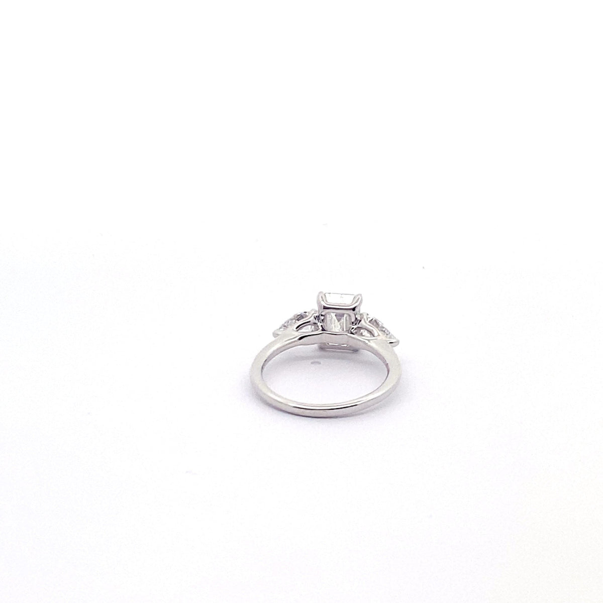 14K white gold engagement ring with a 2.00 carat emerald cut lab grown diamond, 3.00 carats total