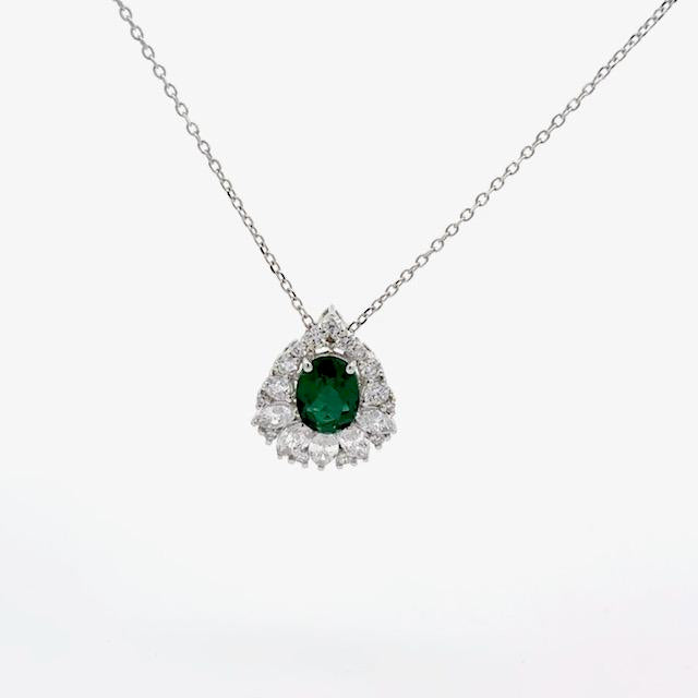 14K White Gold Emerald, Oval, Round and Marquise Lab Grown Diamond Pendant 2.35cttw