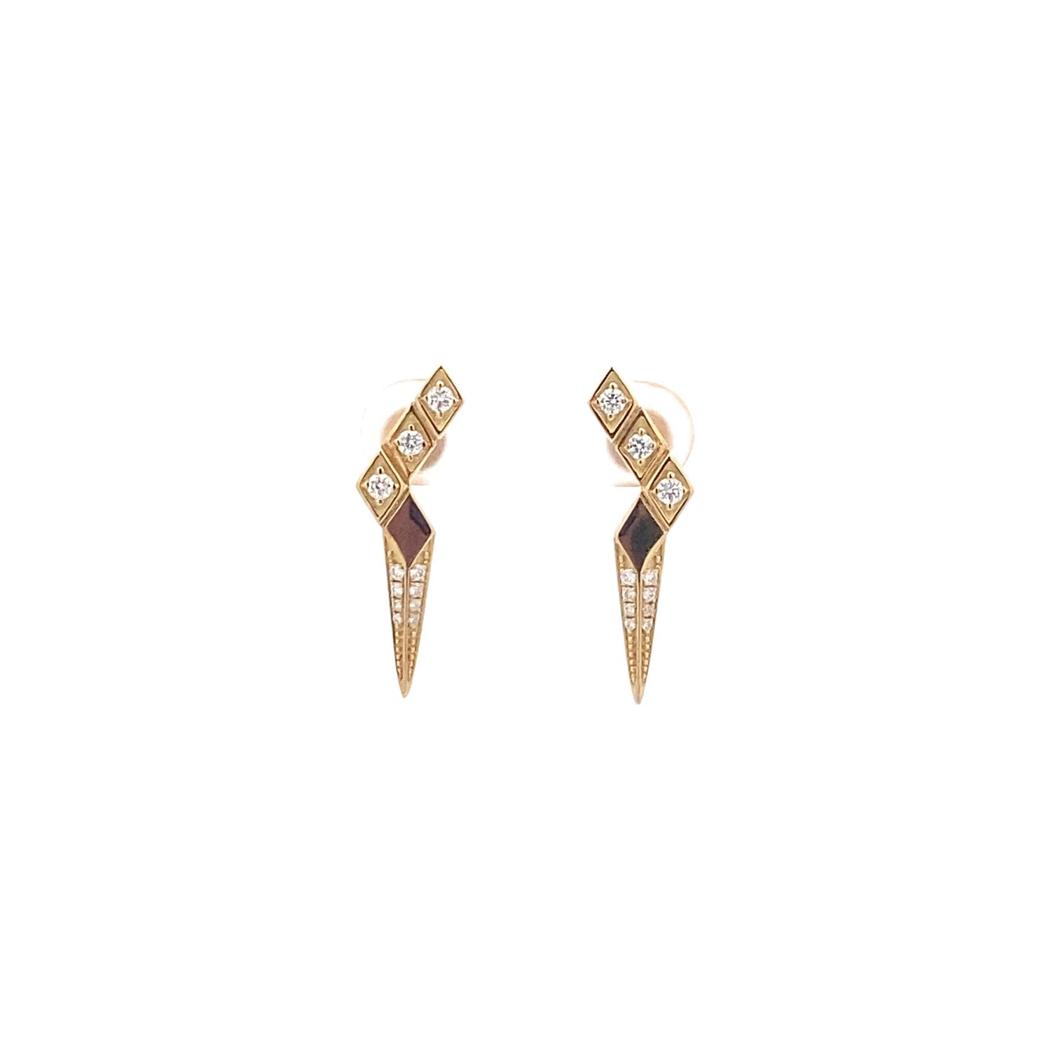 18K Solid Yellow Gold Lightning Diamond Earrings
