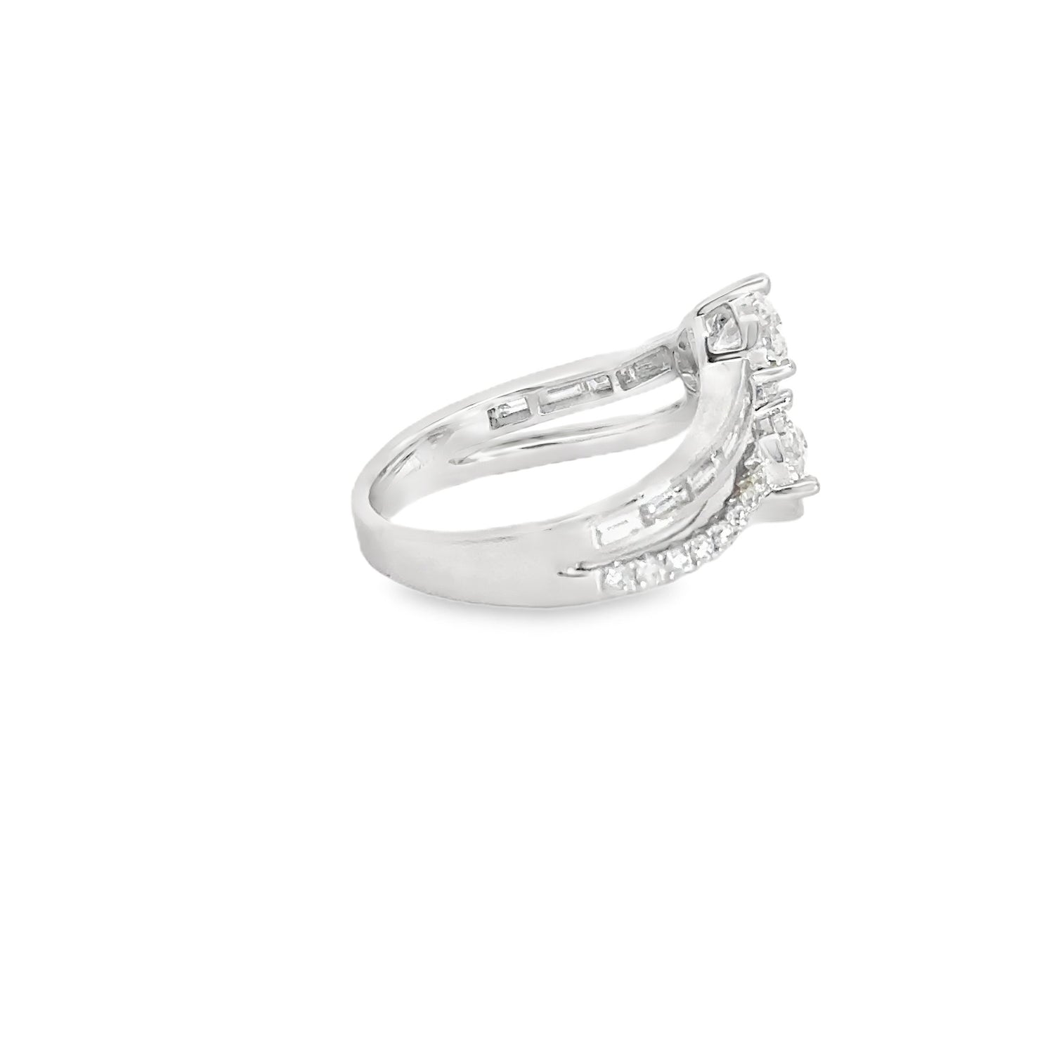 14K White Gold Oval Round and Baguette Toi et Moi Lab Grown Diamond Ring 2.77cttw F VS2