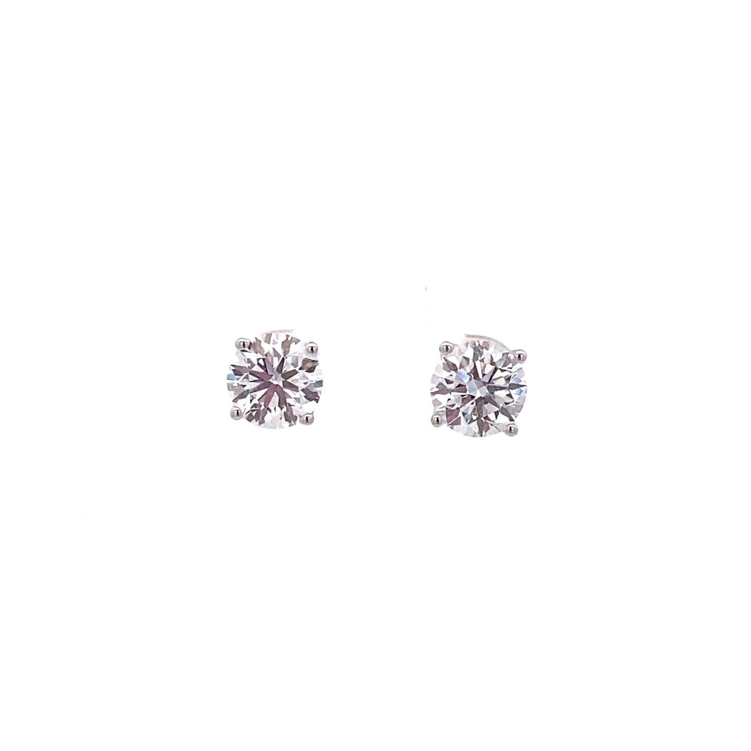 Aretes de oro blanco de 14 quilates con diamantes cultivados en laboratorio de talla brillante redonda