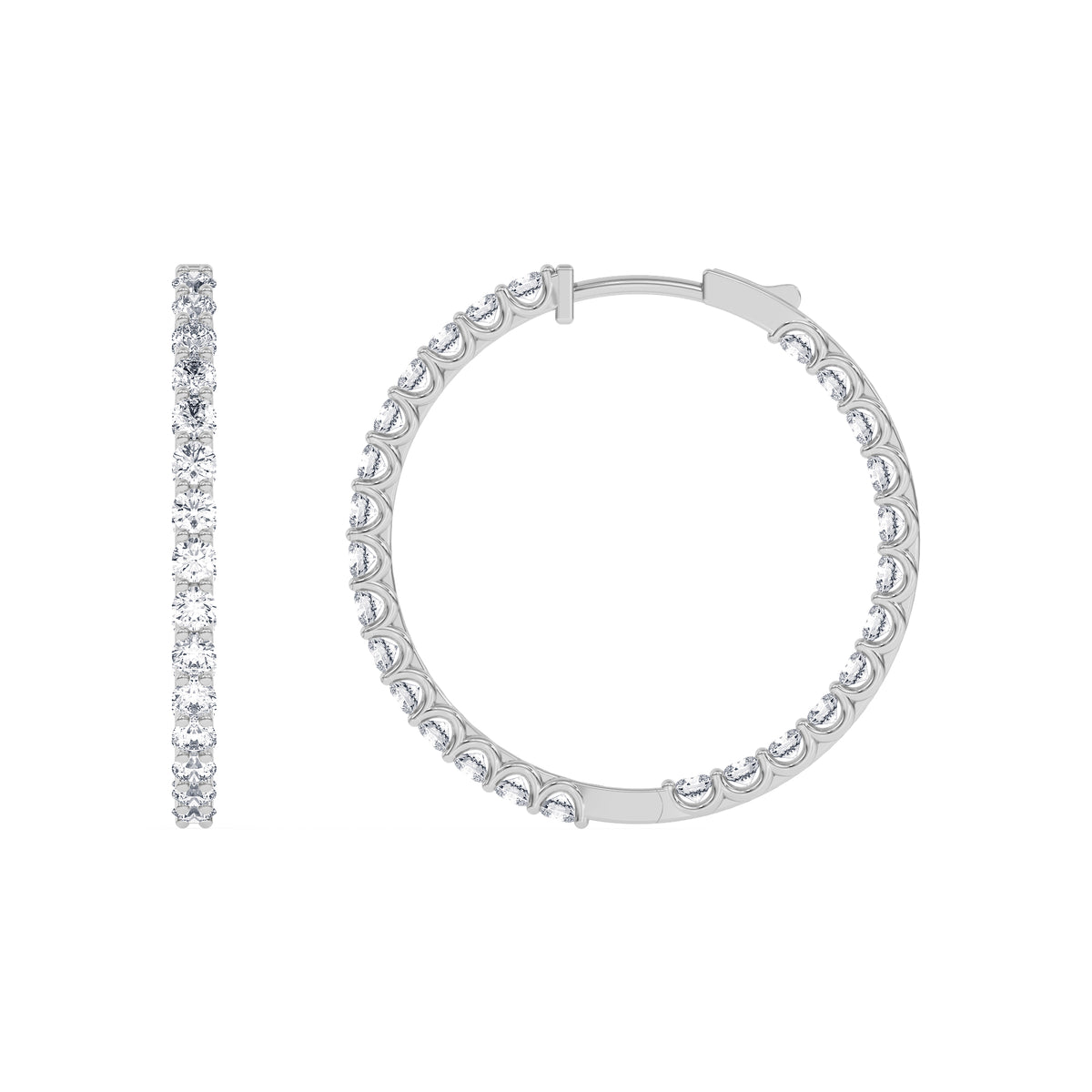14K white Gold Hoops Earring 2.00 CTW