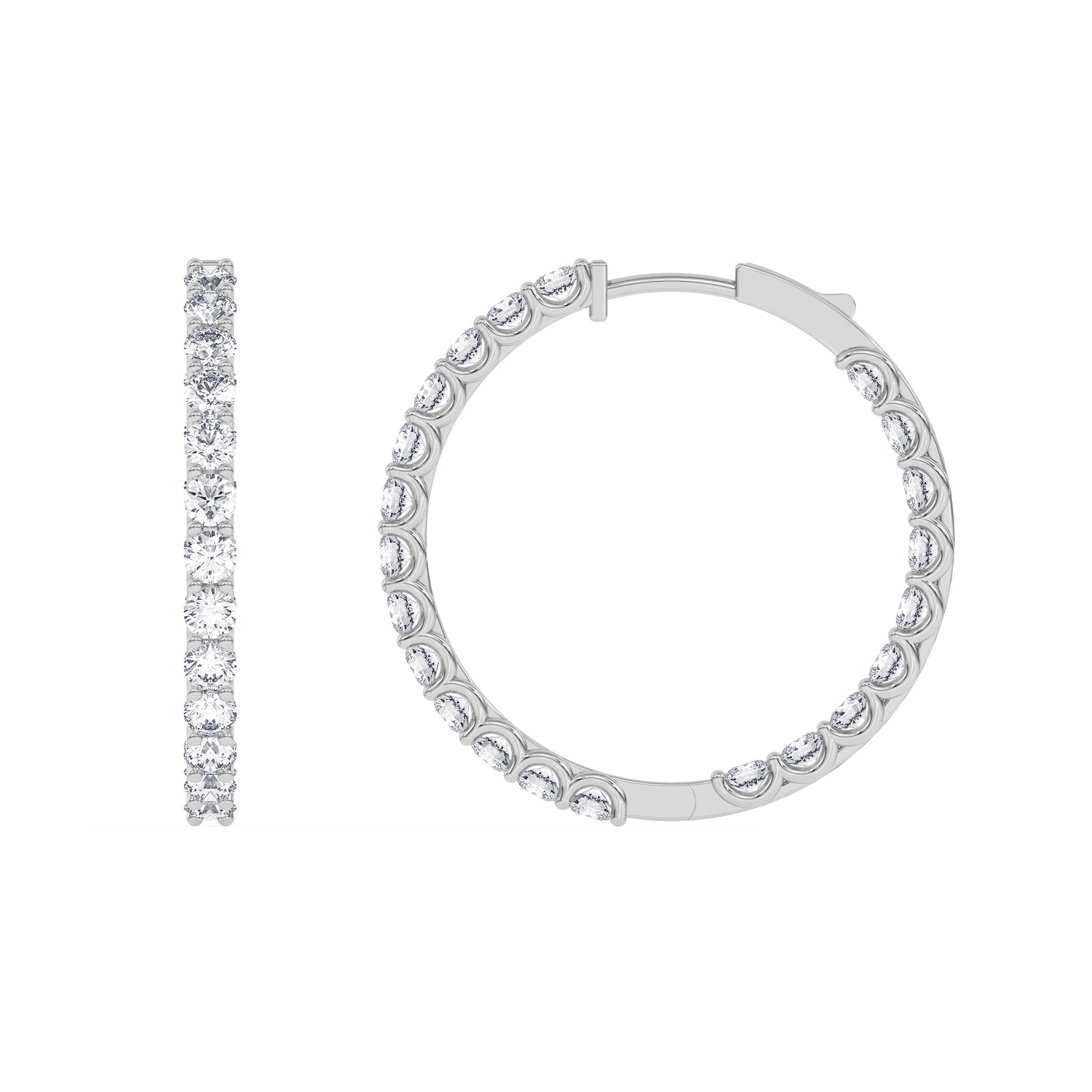 14K white Gold Hoops Earring 3.00 CTW