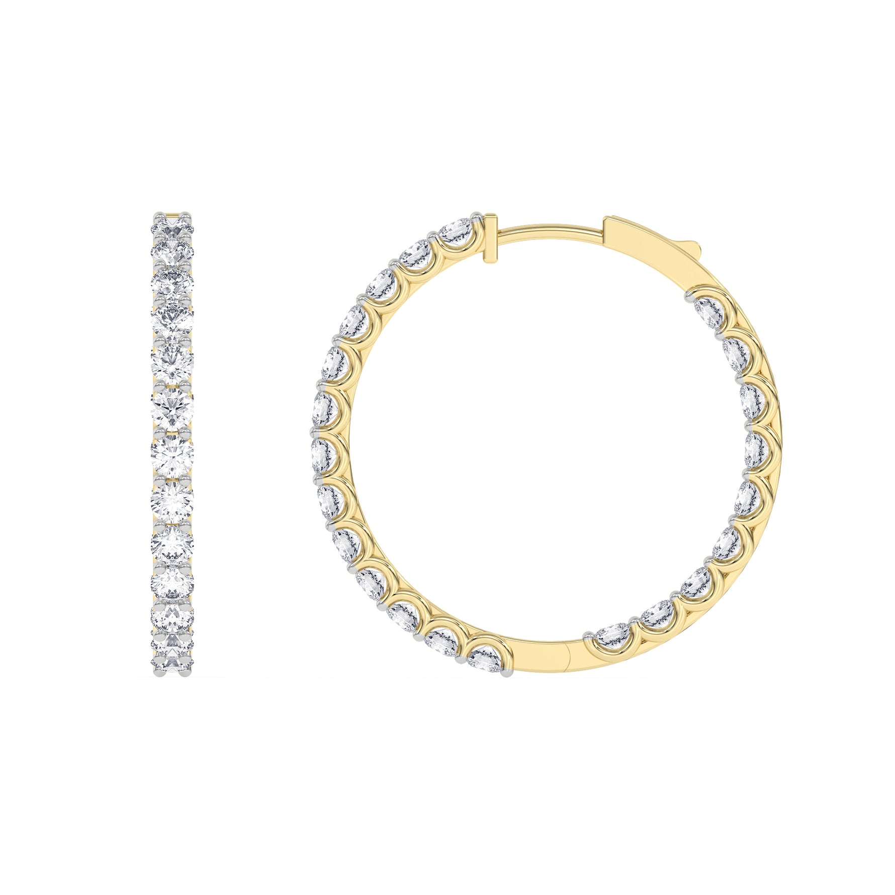 14K yellow Gold Hoops Earring 3.00 CTW